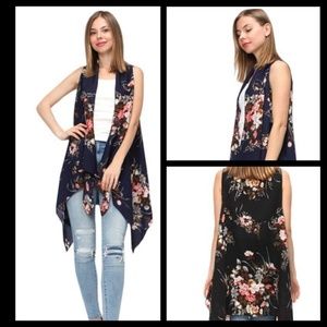 Crinkle Chiffon Floral Print Long Vest